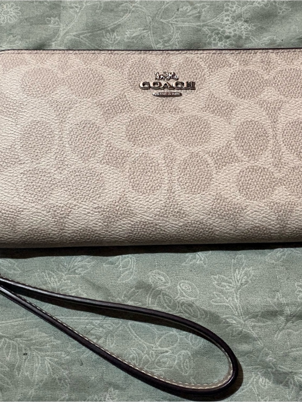 Coach Pebbled Signature Wristlet in Taupe
